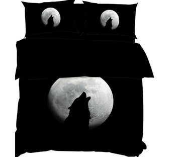 3D Moon Wolf  Shadow 11195 Bed Pillowcases Quilt