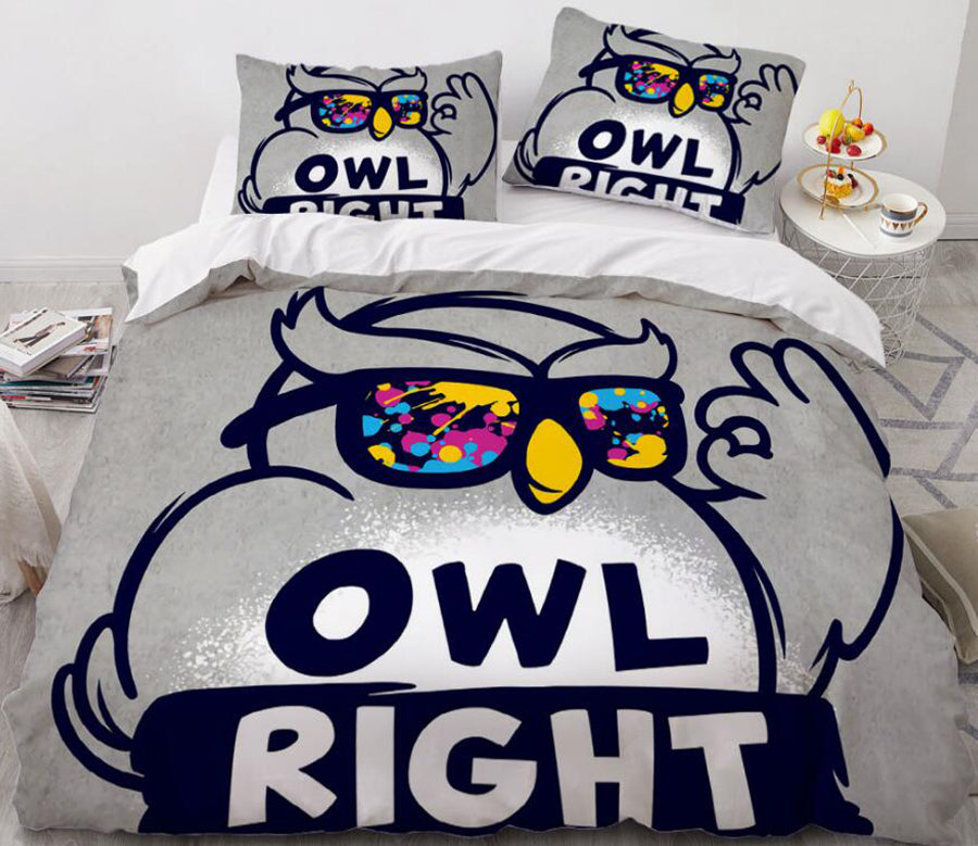 3D Cartoons owl Wear Glasses 8825 Bed Pillowcases Quilt
