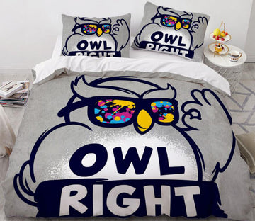 3D Cartoons owl Wear Glasses 8825 Bed Pillowcases Quilt