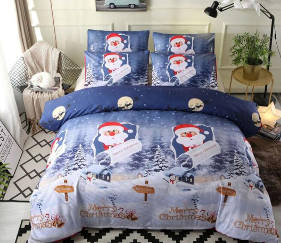 3D Snowfield Santa Claus 8145 Bed Pillowcases Quilt