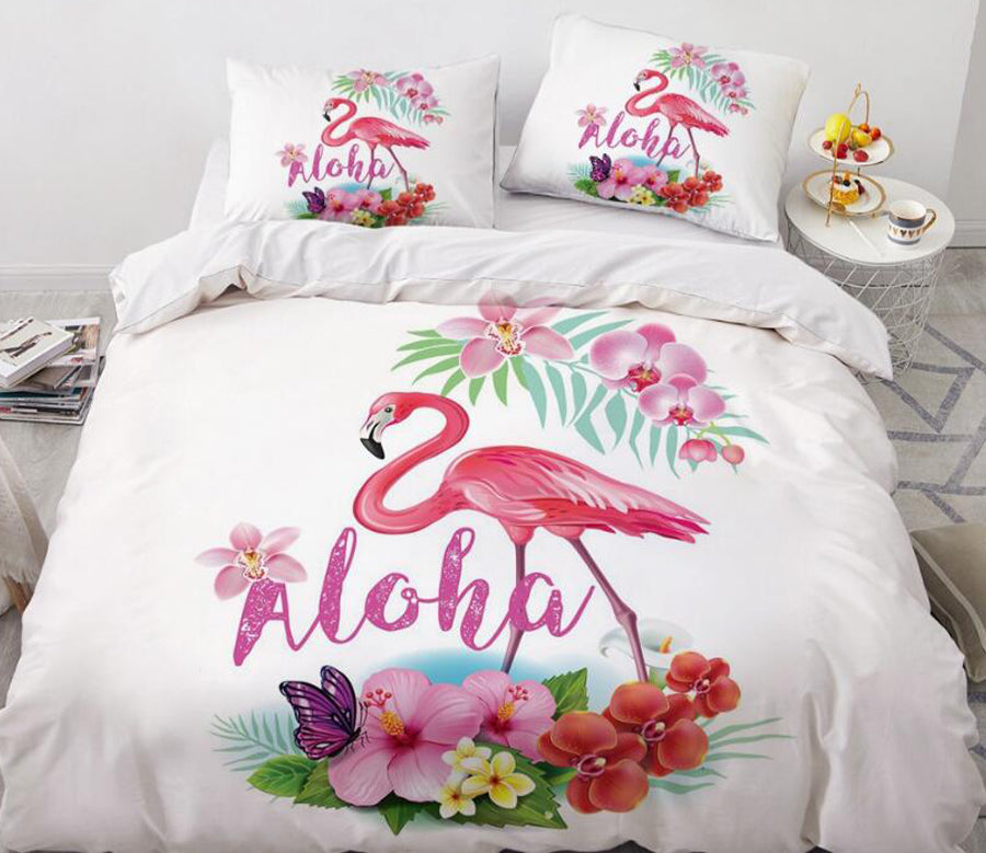 3D Flamingo Flower Bush 7758 Bed Pillowcases Quilt