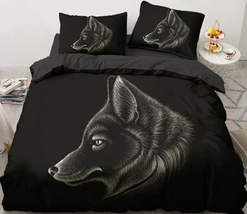 3D Black Background Dog Head 5588 Bed Pillowcases Quilt