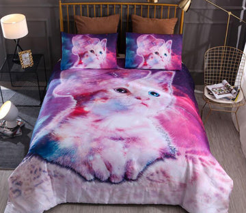 3D Purple Pink Cat 6607 Bed Pillowcases Quilt