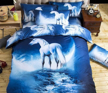 3D Water White Unicorn 6629 Bed Pillowcases Quilt