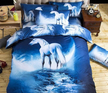 3D Water White Unicorn 6629 Bed Pillowcases Quilt