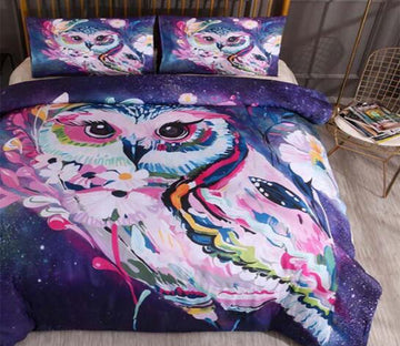 3D Purple Owl Flower 9935 Bed Pillowcases Quilt