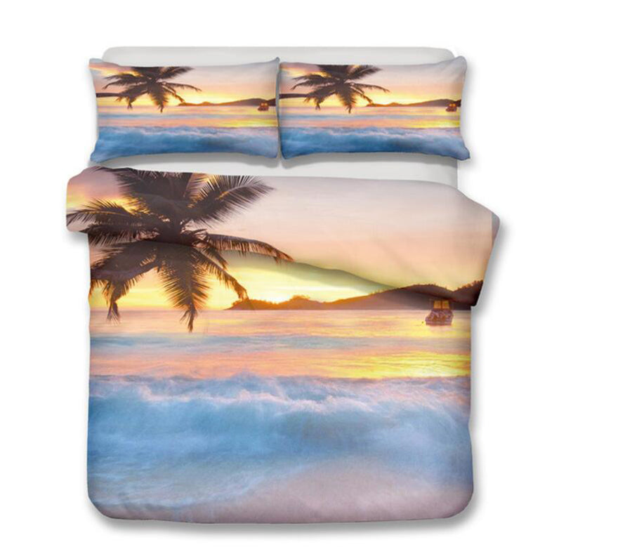 3D Waves Coconut Tree 1026 Bed Pillowcases Quilt
