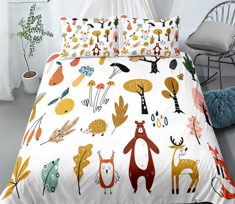 3D Bear Leaves Deer Fruit 0142 Bed Pillowcases Quilt