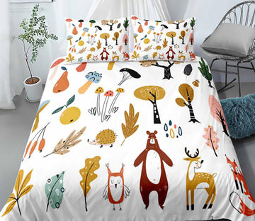 3D Bear Leaves Deer Fruit 0142 Bed Pillowcases Quilt