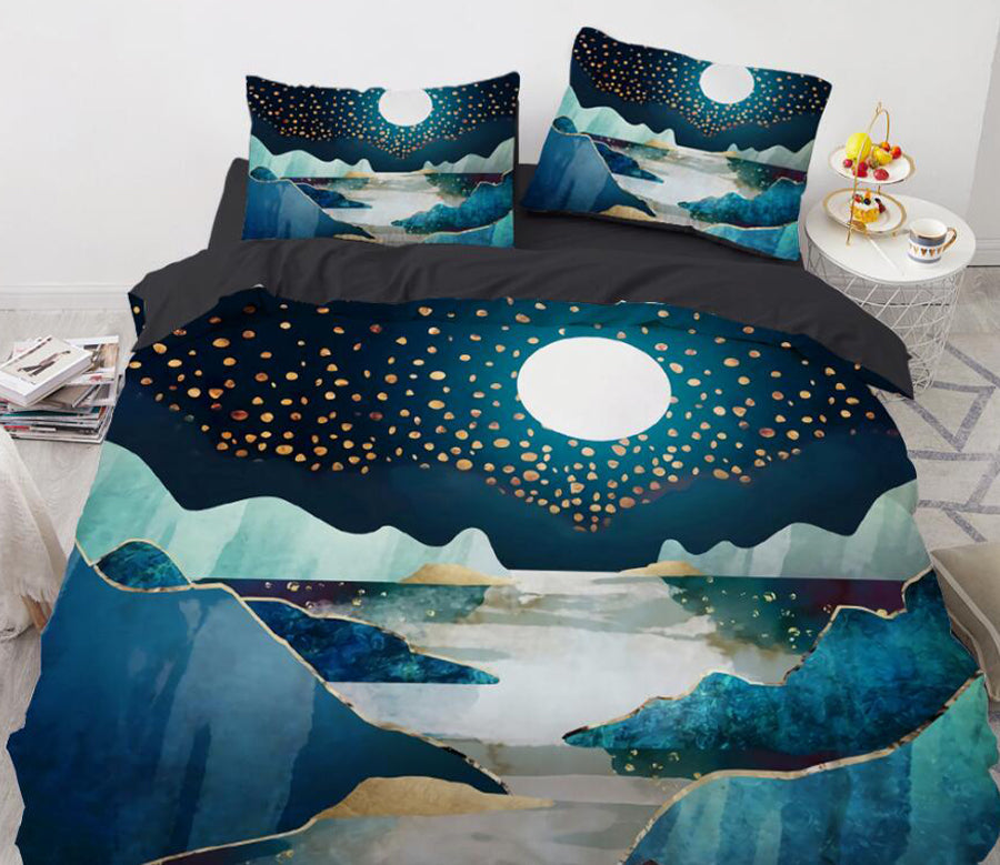 3D Mountain River Moonlight 8875 Bed Pillowcases Quilt
