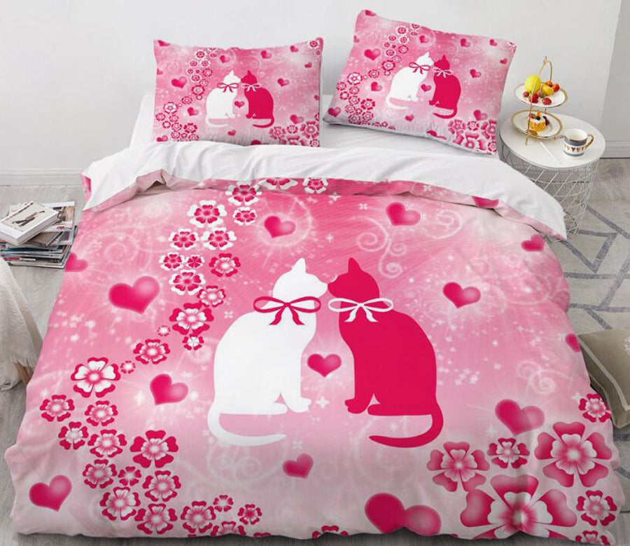 3D Cartoons Pink Love Cat 55196 Bed Pillowcases Quilt