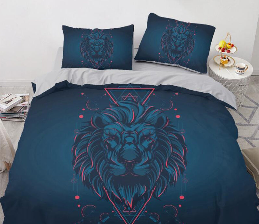 3D Navy Blue Lion Triangle 88121 Bed Pillowcases Quilt