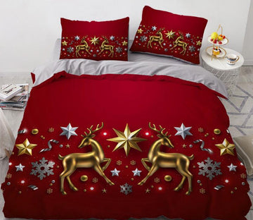 3D Red Golden Deer 9148 Bed Pillowcases Quilt