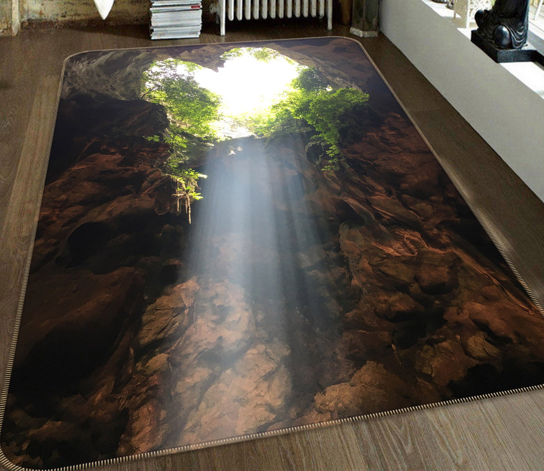 3D Stone Cave Sunlight 26088 Non Slip Rug Mat