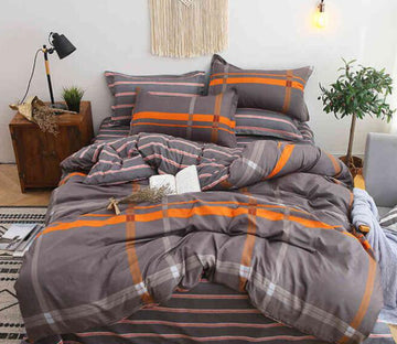 3D Dark Gray Bottom Orange Stripes 8100 Bed Pillowcases Quilt