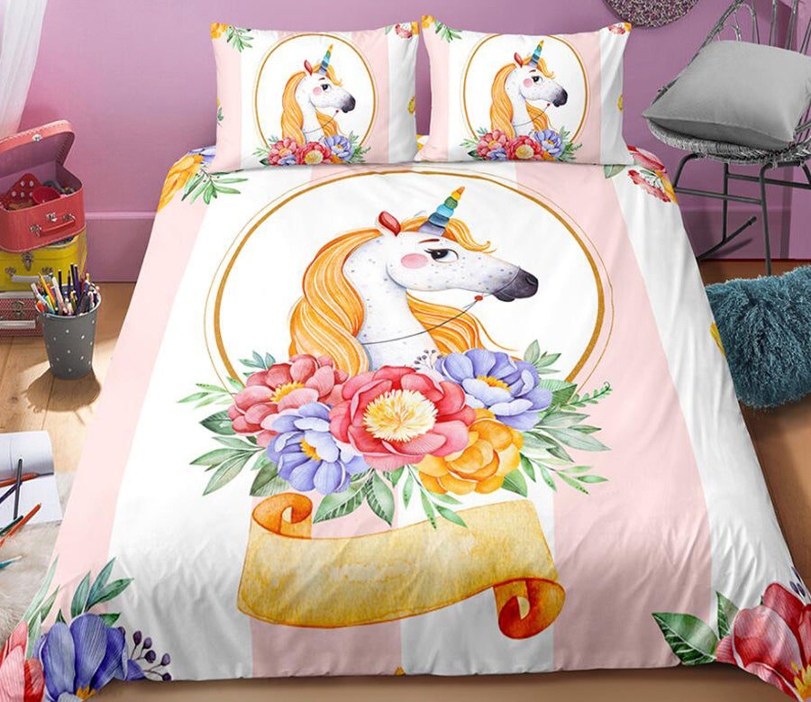 3D Unicorn Flower 007 Bed Pillowcases Quilt