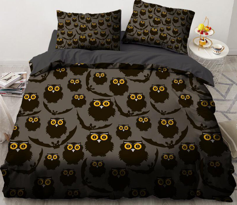 3D Cartoons Black Owl 023 Bed Pillowcases Quilt