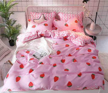 3D Pink Strawberry 8087 Bed Pillowcases Quilt