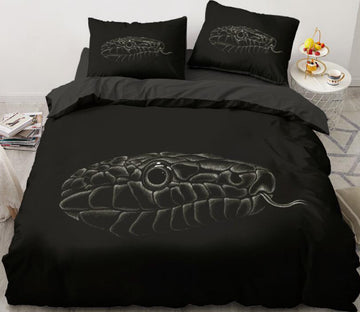 3D Black Background Snake Head 5592 Bed Pillowcases Quilt