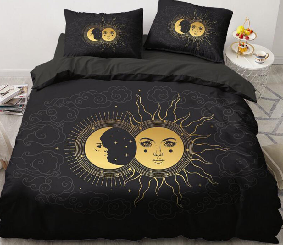 3D Golden Moon Sun 5532 Bed Pillowcases Quilt