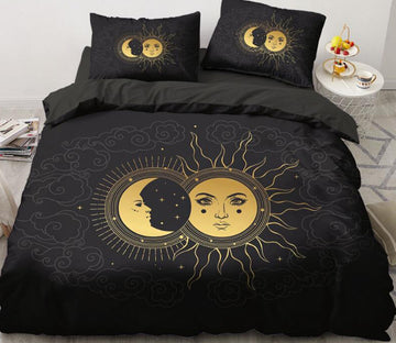 3D Golden Moon Sun 5532 Bed Pillowcases Quilt