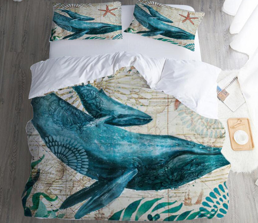 3D Big Whale 1053 Bed Pillowcases Quilt