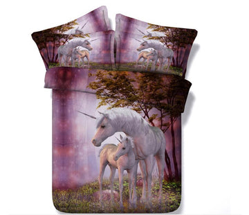 3D Two Unicorns 66186 Bed Pillowcases Quilt