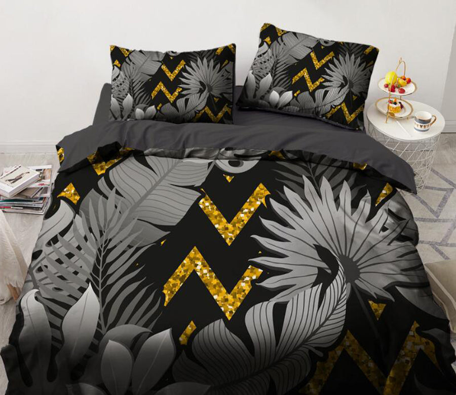 3D Gray Black Leaves 7705 Bed Pillowcases Quilt