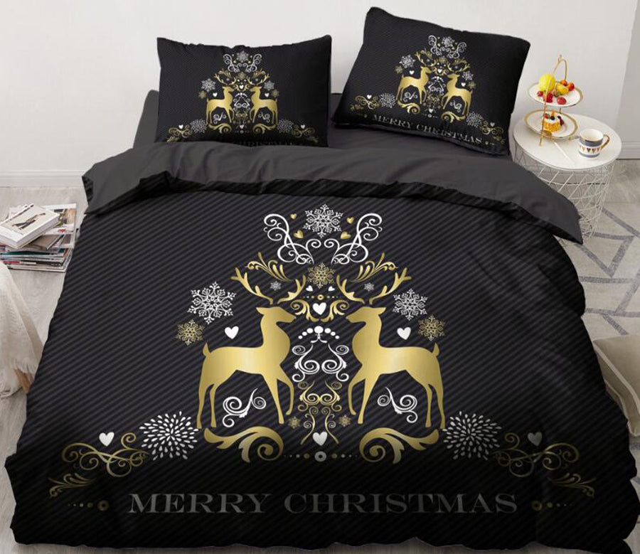 3D Snowflake Deer 9151 Bed Pillowcases Quilt