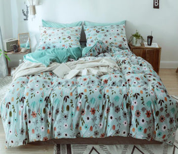 3D Light Blue Bottom Small Flowers 66124 Bed Pillowcases Quilt