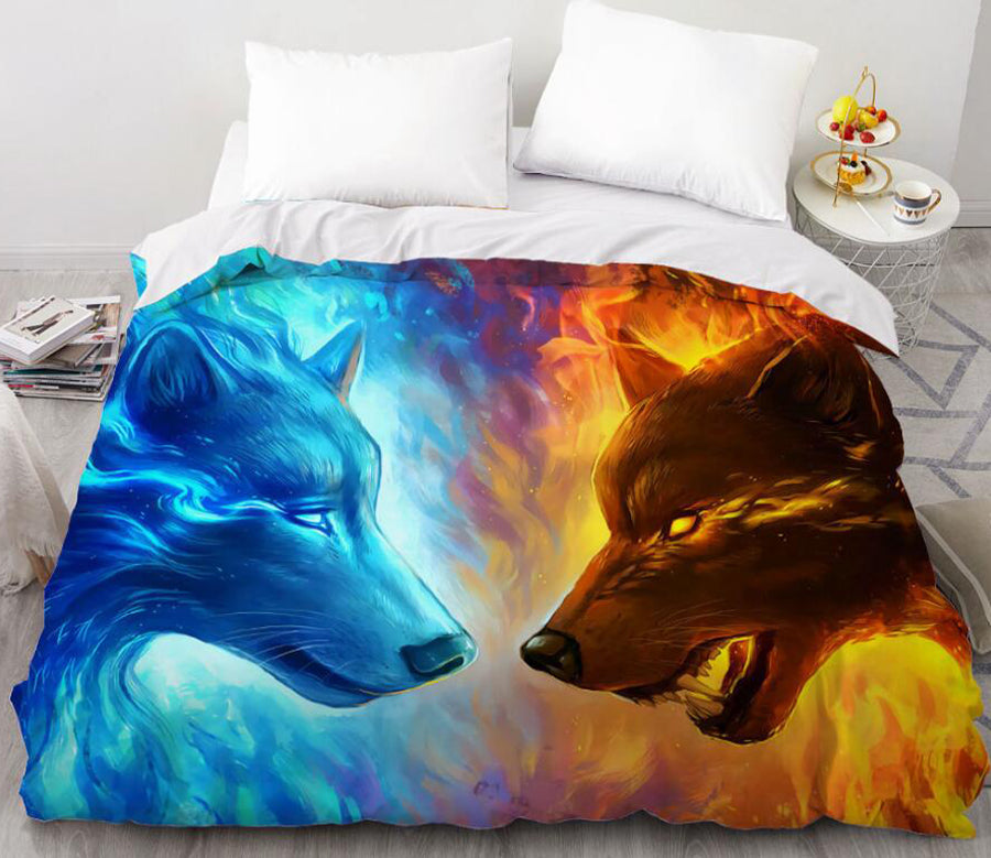 3D Fire Wolf Water Wolf 88109 Bed Pillowcases Quilt