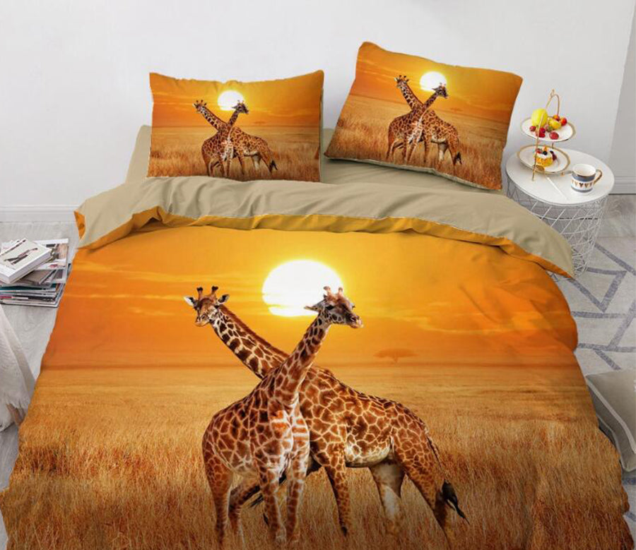 3D Prairie Giraffe 9099 Bed Pillowcases Quilt