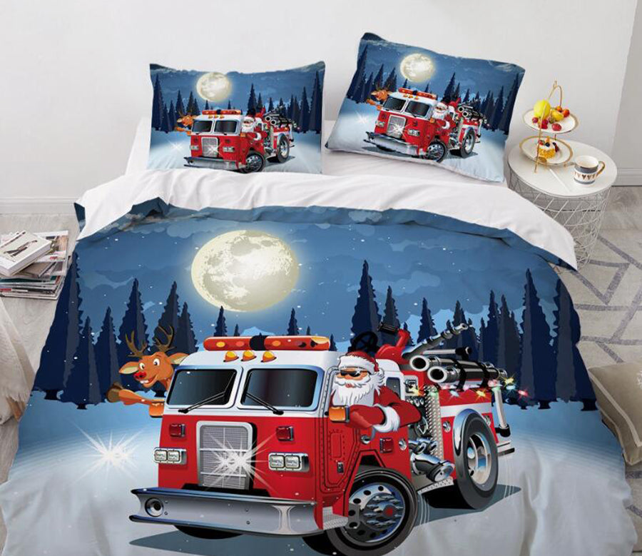3D Santa Claus Car 9145 Bed Pillowcases Quilt