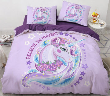 3D Purple Unicorn 166 Bed Pillowcases Quilt