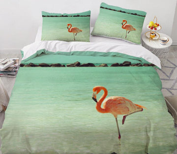 3D Seaside Flamingo 7770 Bed Pillowcases Quilt