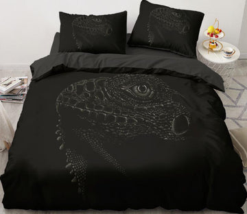 3D Black Background Lizard Head 5589 Bed Pillowcases Quilt