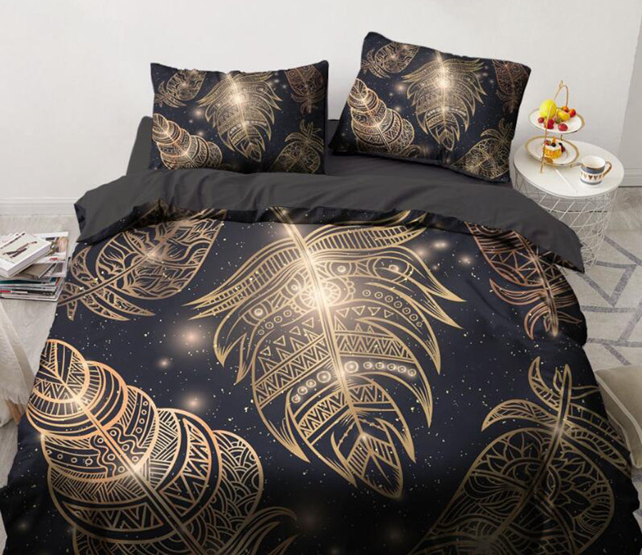 3D Golden Feather 88183 Bed Pillowcases Quilt