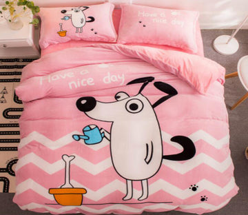 3D Pink Cartoon Puppy 6661 Bed Pillowcases Quilt