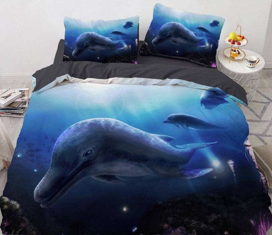 3D Deep Sea Dolphin 77143 Bed Pillowcases Quilt