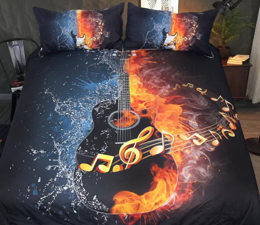 3D Water Fire Guitar 9047 Bed Pillowcases Quilt