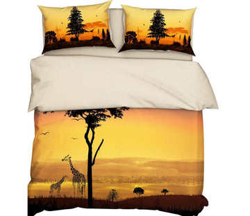 3D Grassland Giraffe Tree 9901 Bed Pillowcases Quilt