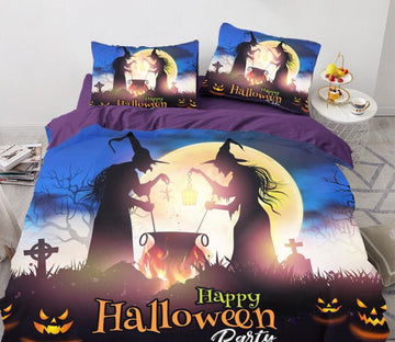 3D Moon Witch 8039 Bed Pillowcases Quilt