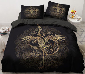 3D Gold Red-Crowned Crane Lotus Pattern 5544 Bed Pillowcases Quilt