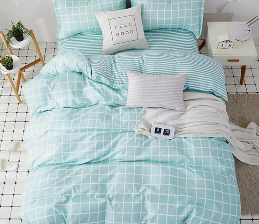 3D Light Green Grid 8175 Bed Pillowcases Quilt