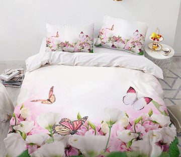 3D Pink Flowers Butterfly 9196 Bed Pillowcases Quilt