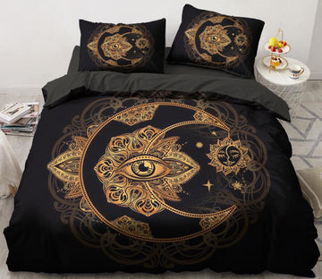 3D Gold Moon Eye 5550 Bed Pillowcases Quilt