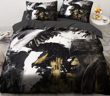 3D Black Gray Gold Ink Stain 7778 Bed Pillowcases Quilt