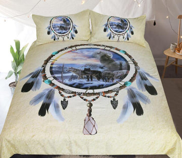 3D Dreamcatcher Wolf 1097 Bed Pillowcases Quilt