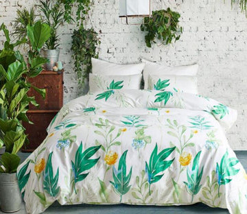 3D Green Leaf Yellow Flower 1199 Bed Pillowcases Quilt