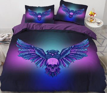 3D Purple Blue Owl 089 Bed Pillowcases Quilt
